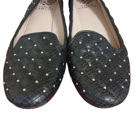 Vince Camuto Black Quilted Studded Flats Loafers Size 8 - Picture 5 of 11